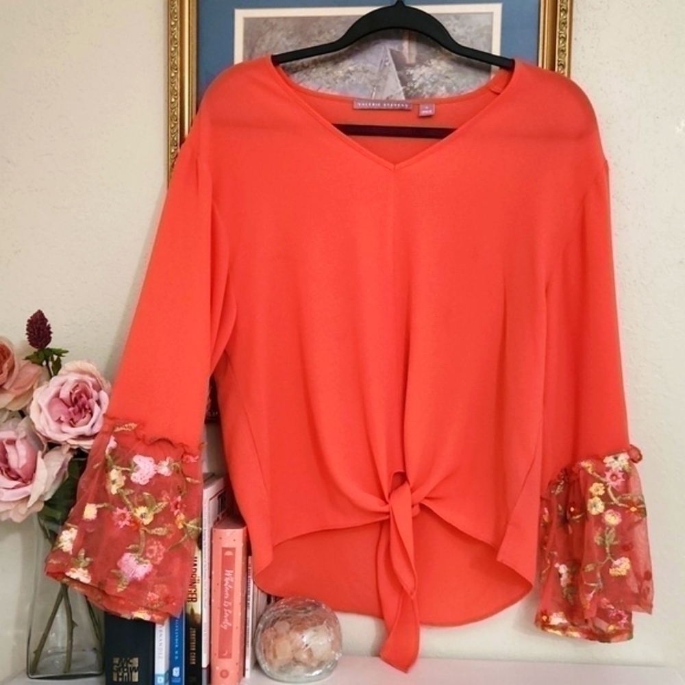 Embroidered Floral Sheer Sleeve Bohemian Blouse small Feminine